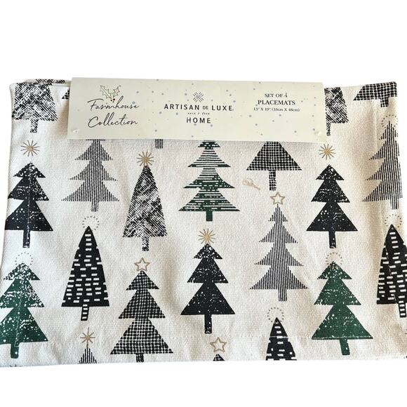 Pine Tree Printed Set of Four Cream Placemats  - NWT - Picture 1 of 7